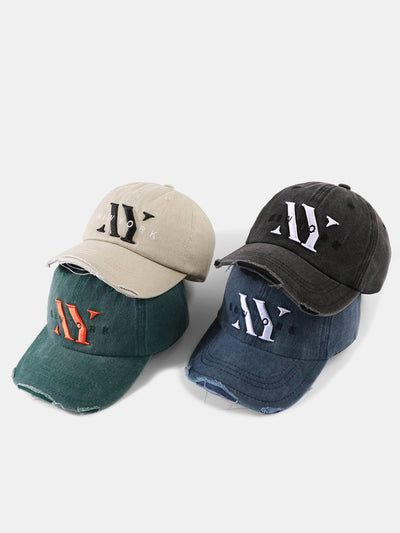 Retro New York Embroidery Cotton Washed Distressed Baseball Cap