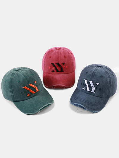 Retro New York Embroidery Cotton Washed Distressed Baseball Cap