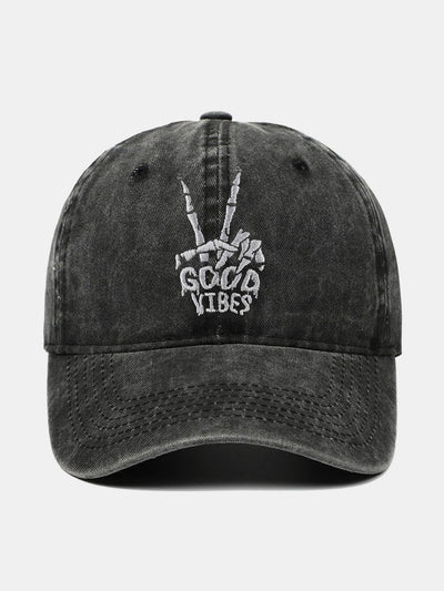 Skull Embroidery Pattern Vintage Distressed Washable Baseball Cap