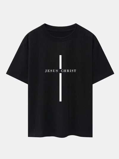 Jesus Christ Stripe Print Drop Shoulder Oversize T-Shirt