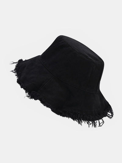 Solid Washed Cotton Frayed Bucket Hat