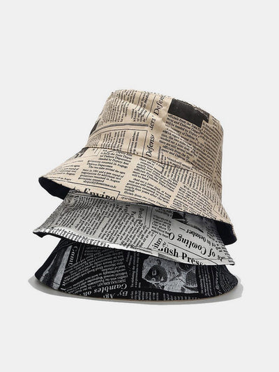 Newspaper Print Double Side Reversible Bucket Hat