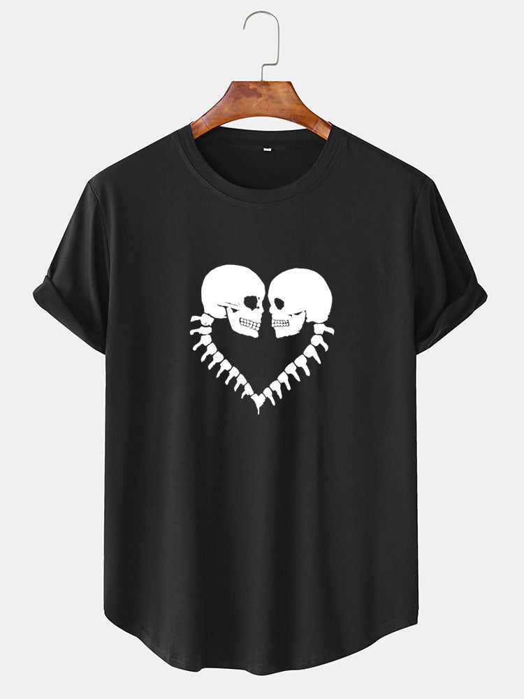 Skull Print Arc Hem T-Shirt