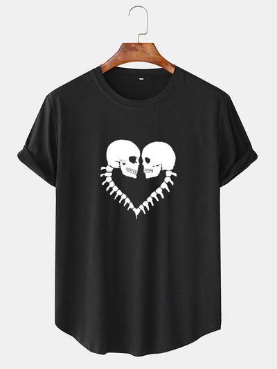 Skull Print Arc Hem T-Shirt