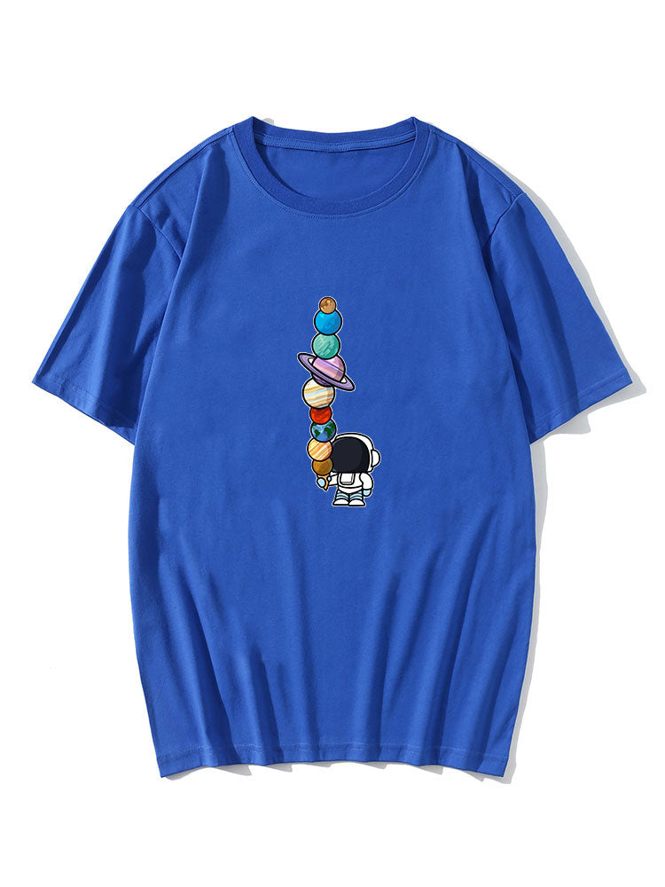 Cartoon Astronaut Print T-Shirt