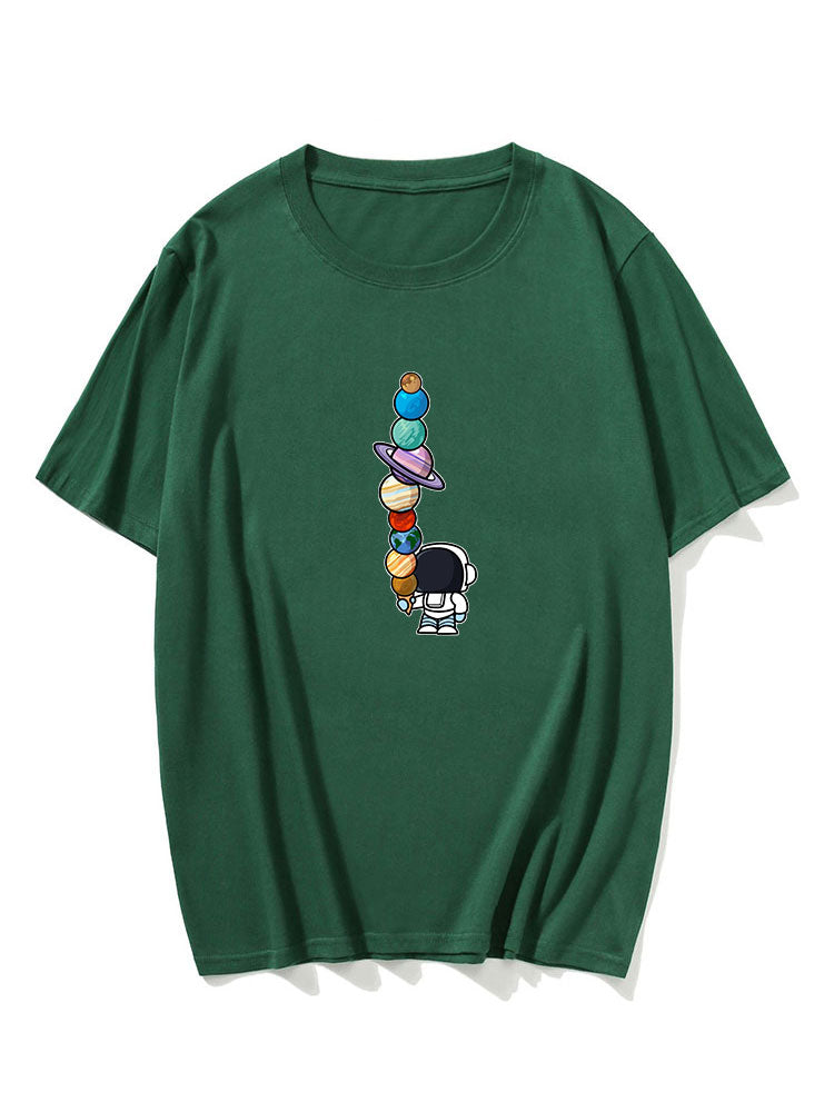 Cartoon Astronaut Print T-Shirt
