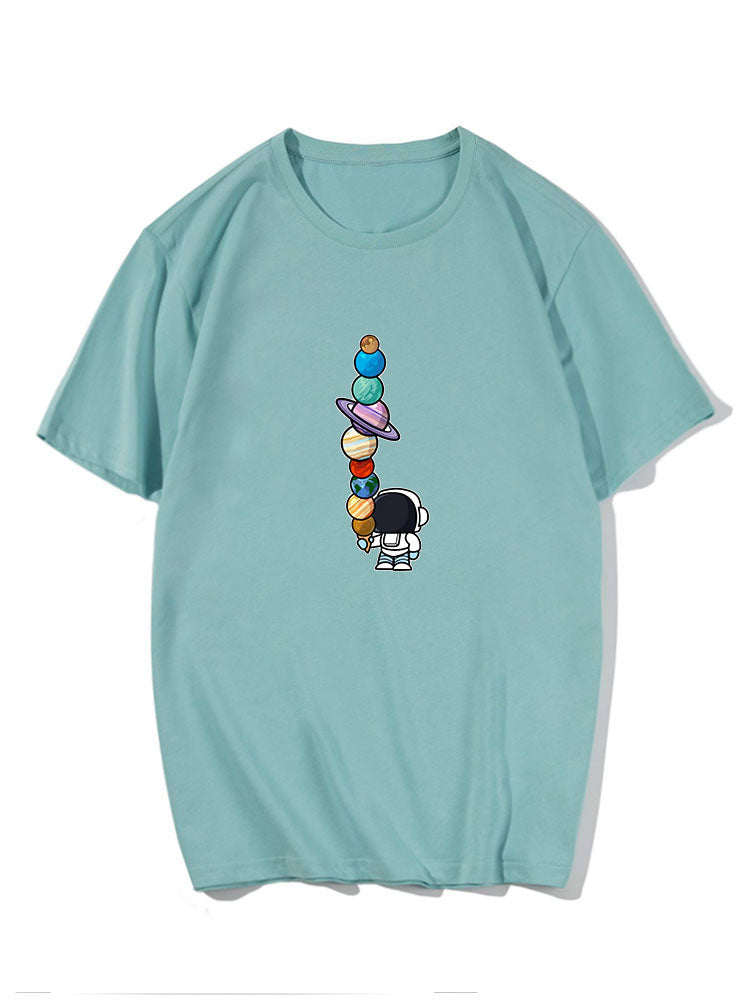 Cartoon Astronaut Print T-Shirt