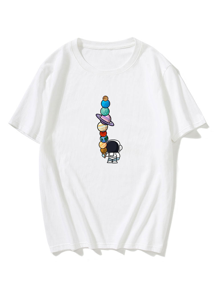 Cartoon Astronaut Print T-Shirt