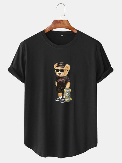 Skate Bear Print Arc Hem T-Shirt