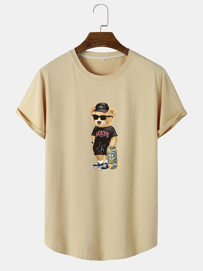 Skate Bear Print Arc Hem T-Shirt