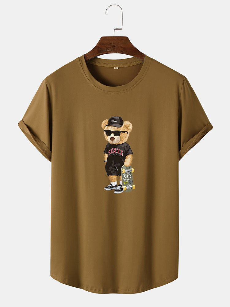 Skate Bear Print Arc Hem T-Shirt