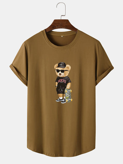 Skate Bear Print Arc Hem T-Shirt