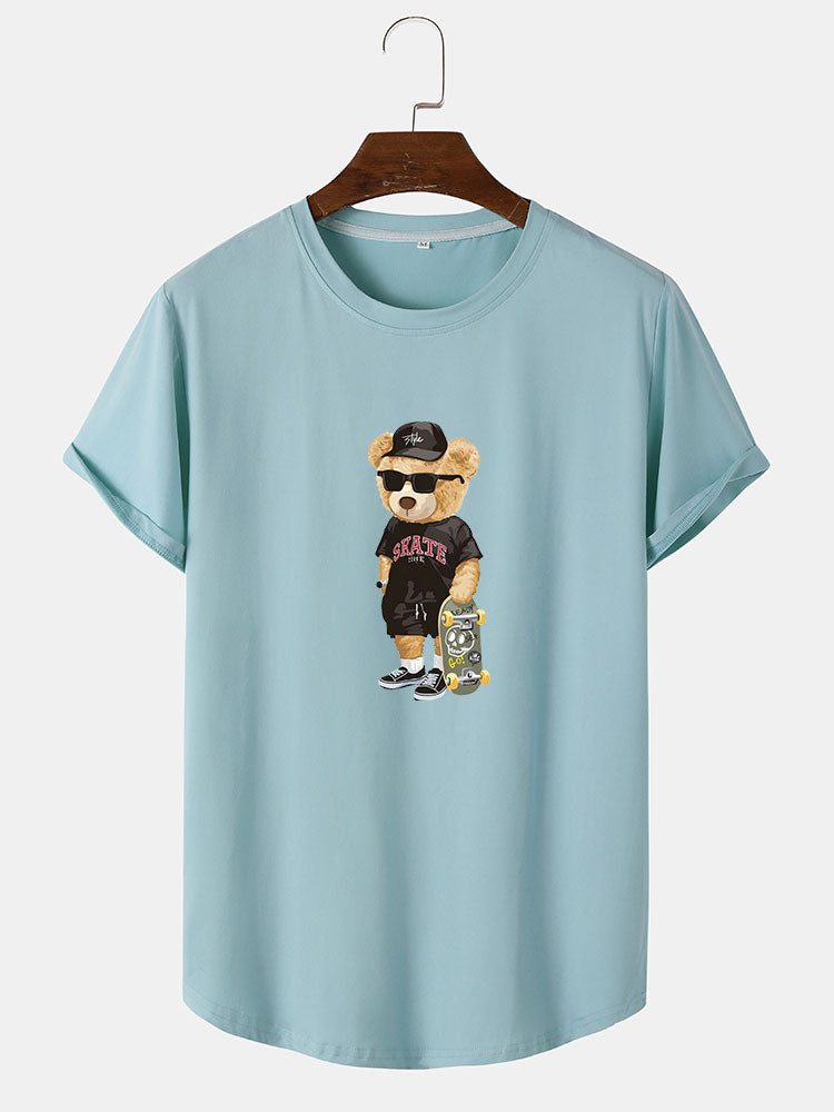 Skate Bear Print Arc Hem T-Shirt