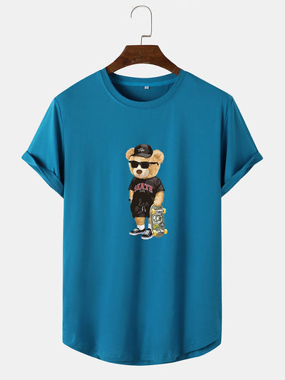 Skate Bear Print Arc Hem T-Shirt