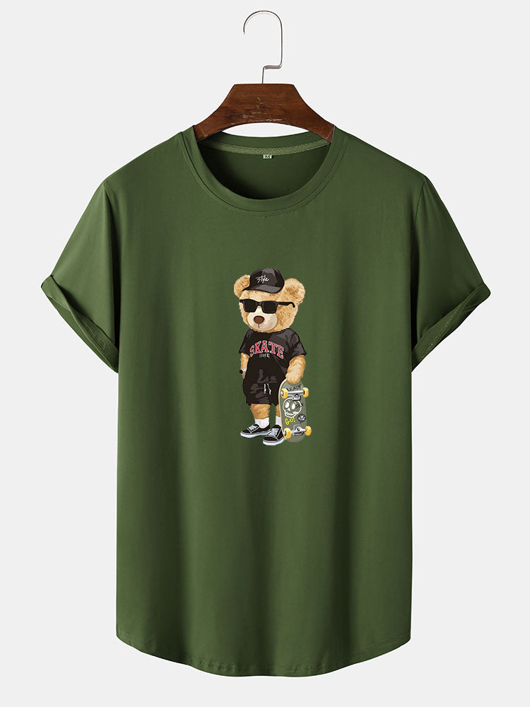 Skate Bear Print Arc Hem T-Shirt