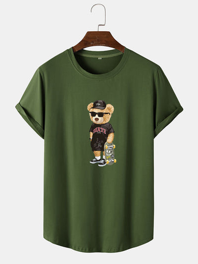 Skate Bear Print Arc Hem T-Shirt