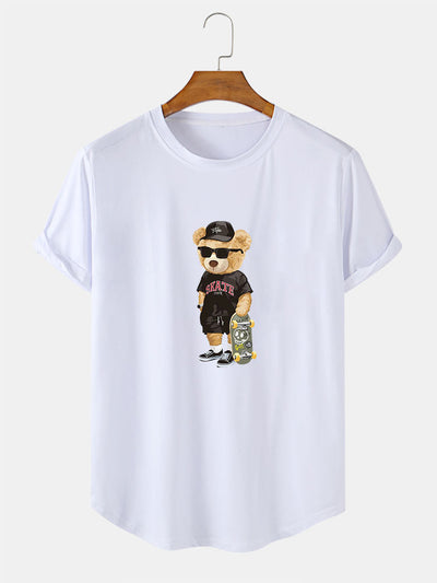 Skate Bear Print Arc Hem T-Shirt