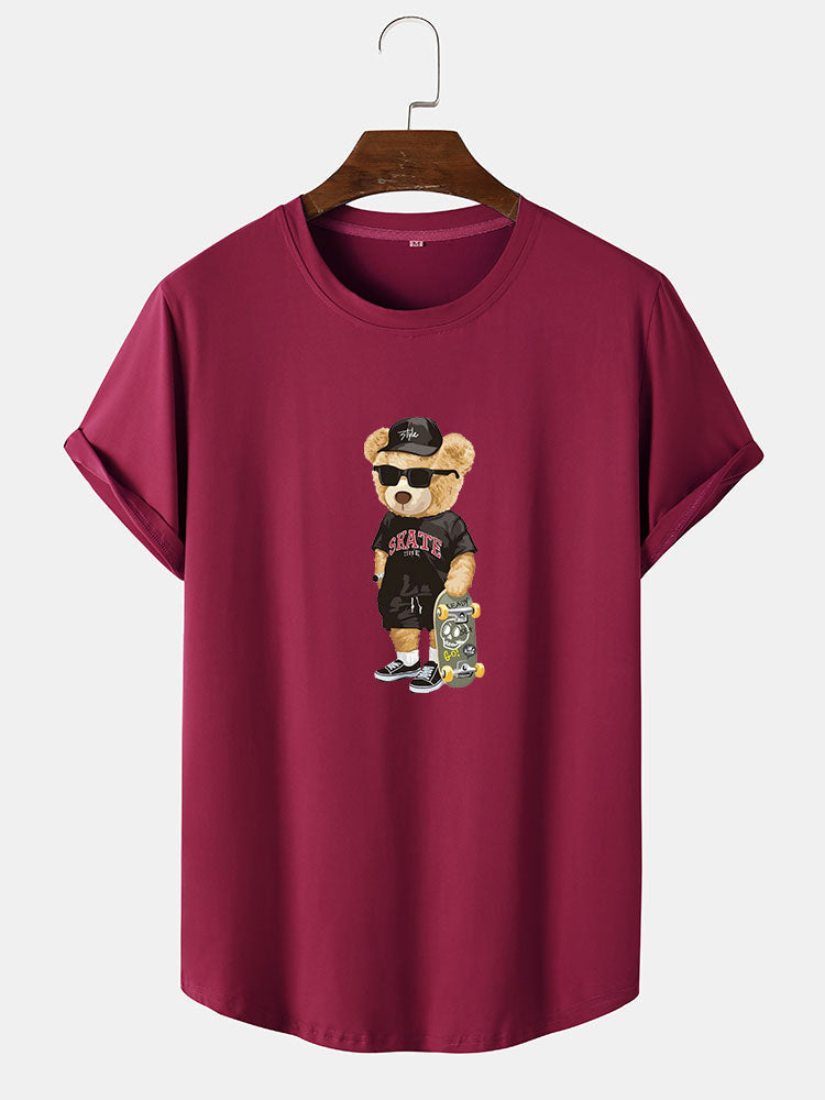 Skate Bear Print Arc Hem T-Shirt