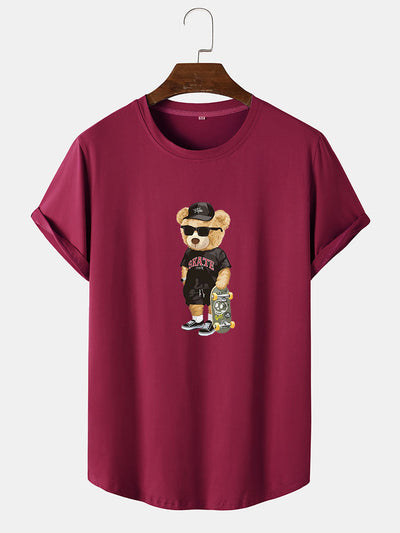 Skate Bear Print Arc Hem T-Shirt