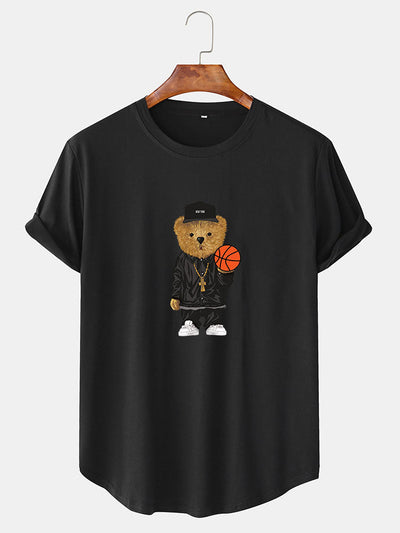 Basketball Bear Print Arc Hem T-Shirt