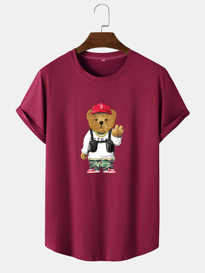 Cartoon Bear Print Arc Hem T-Shirt