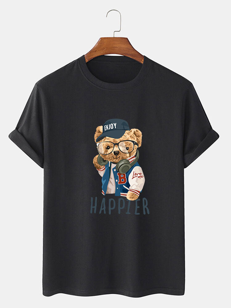 Baseball Jacket Bear Slogan Print T-Shirt
