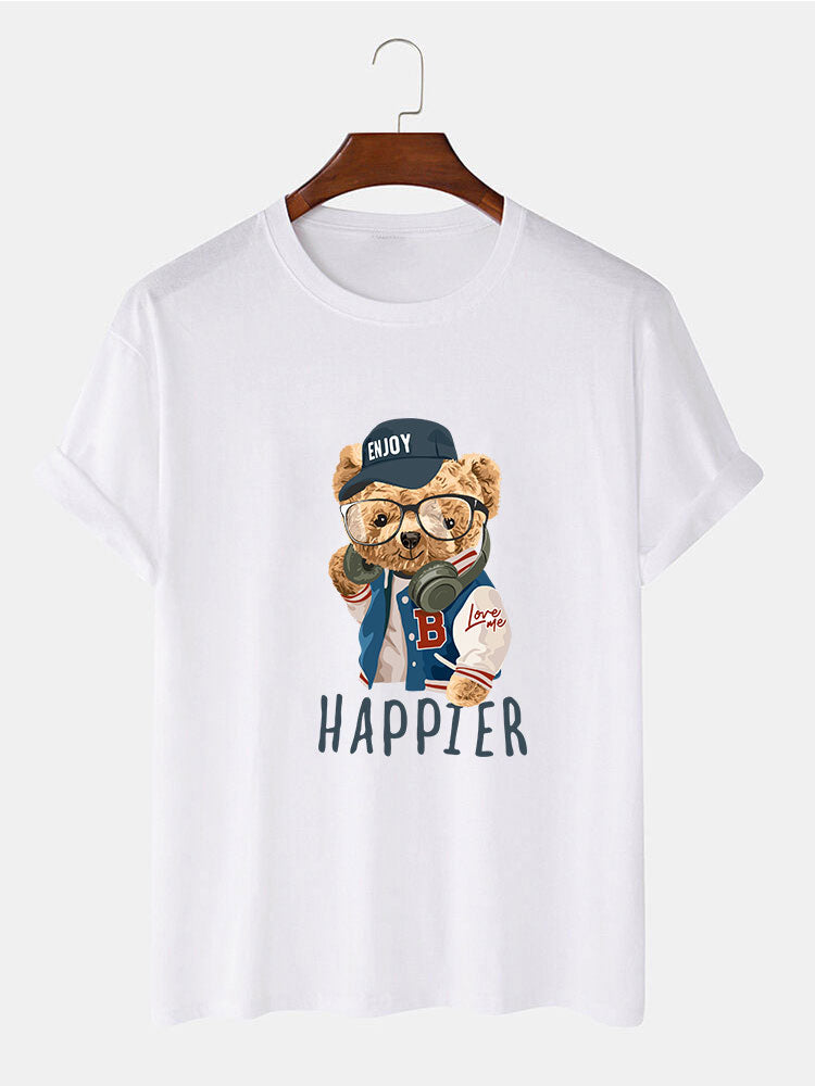 Baseball Jacket Bear Slogan Print T-Shirt