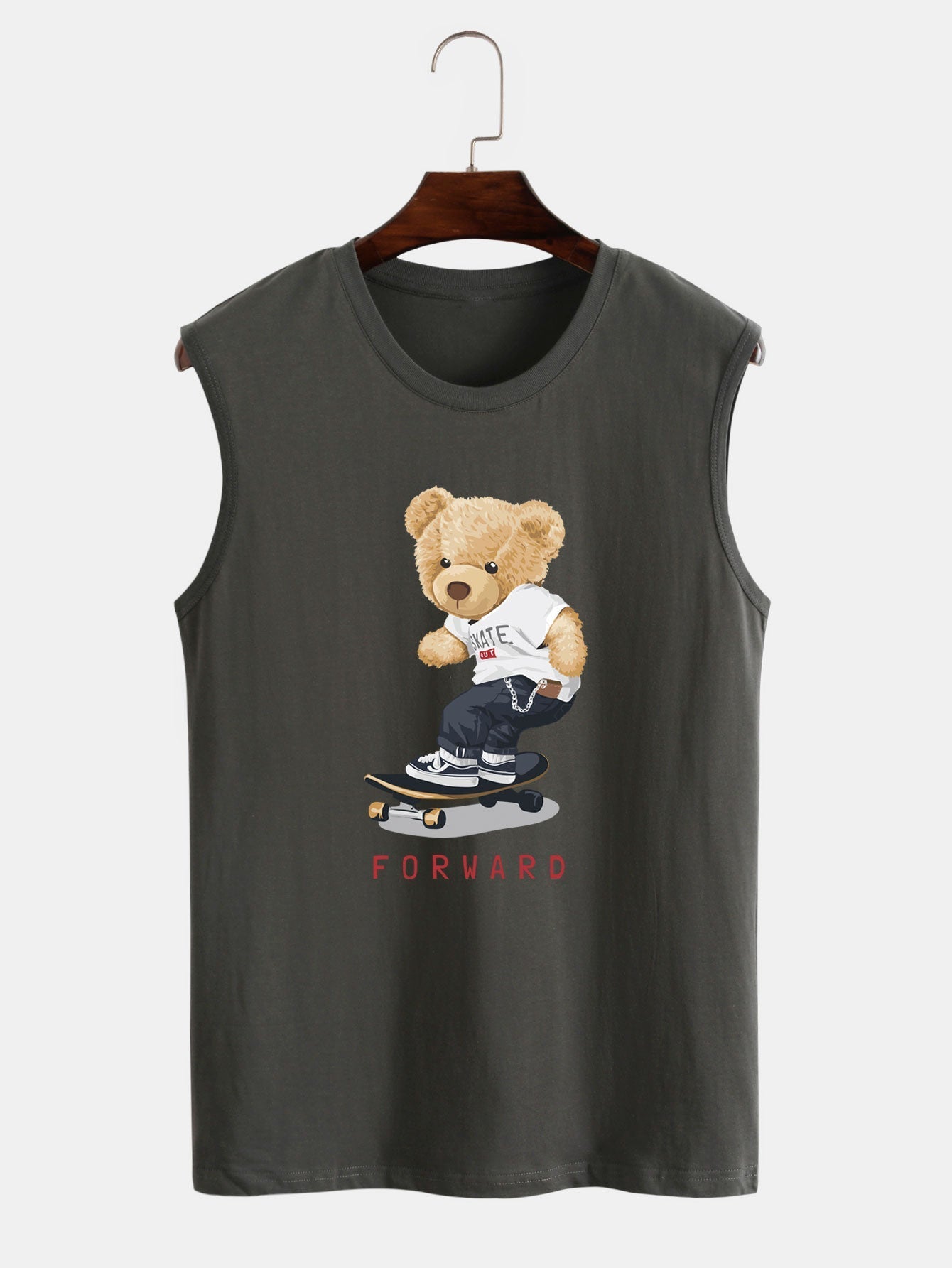 Hoooyi Skateboard Bear Print Tank Top