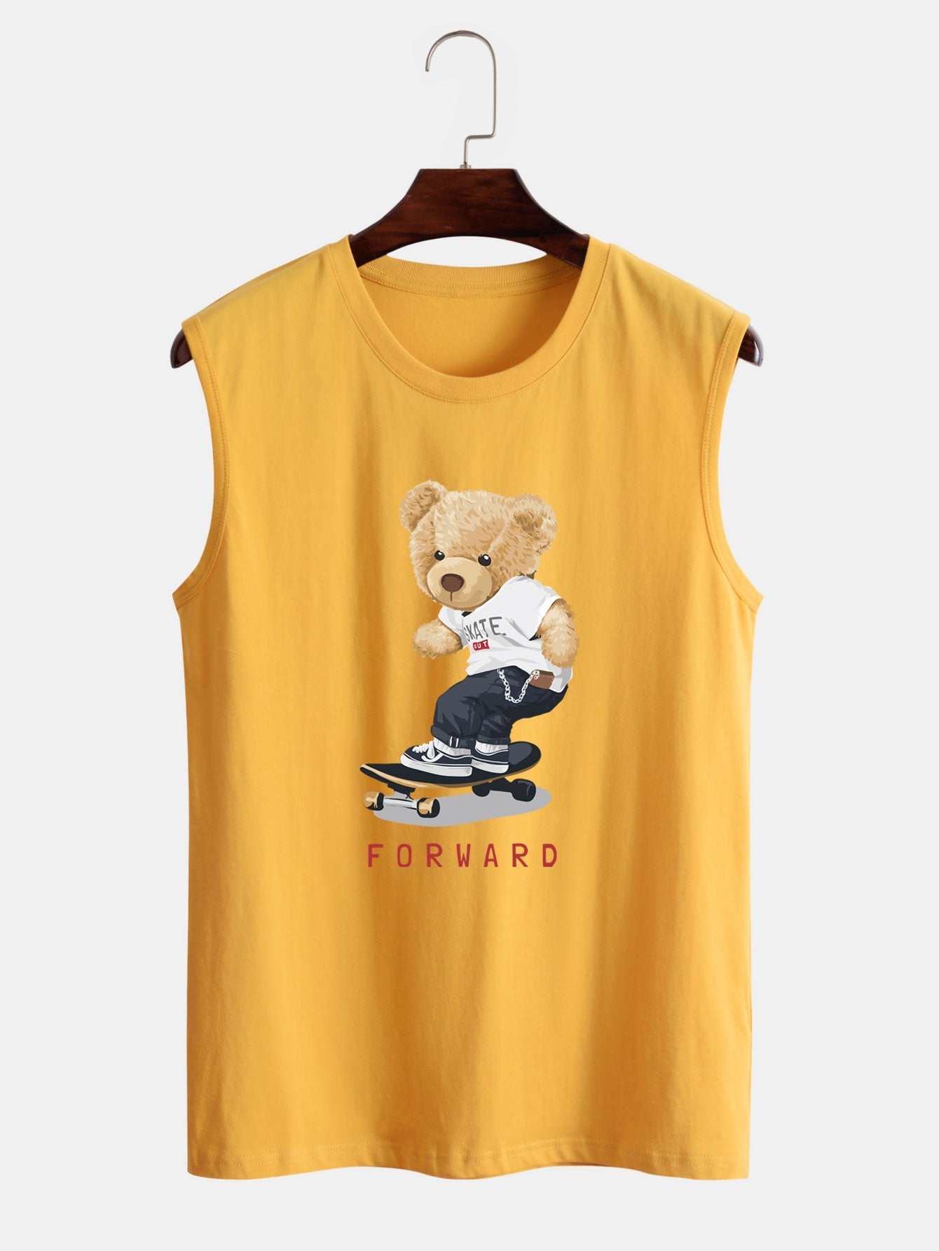Hoooyi Skateboard Bear Print Tank Top