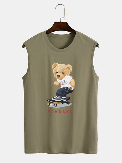 Hoooyi Skateboard Bear Print Tank Top