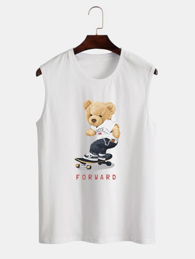 Hoooyi Skateboard Bear Print Tank Top