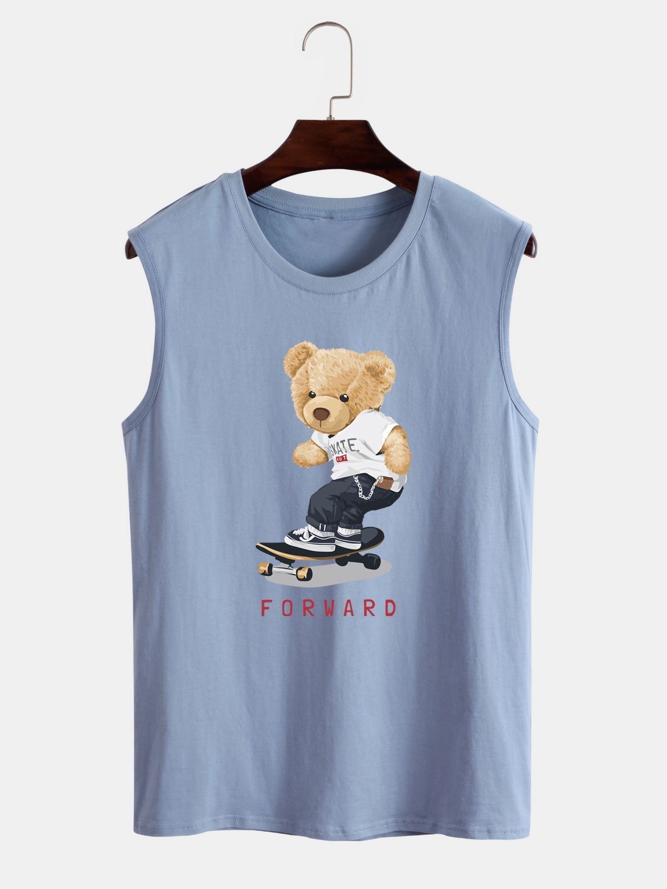 Hoooyi Skateboard Bear Print Tank Top