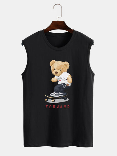 Hoooyi Skateboard Bear Print Tank Top