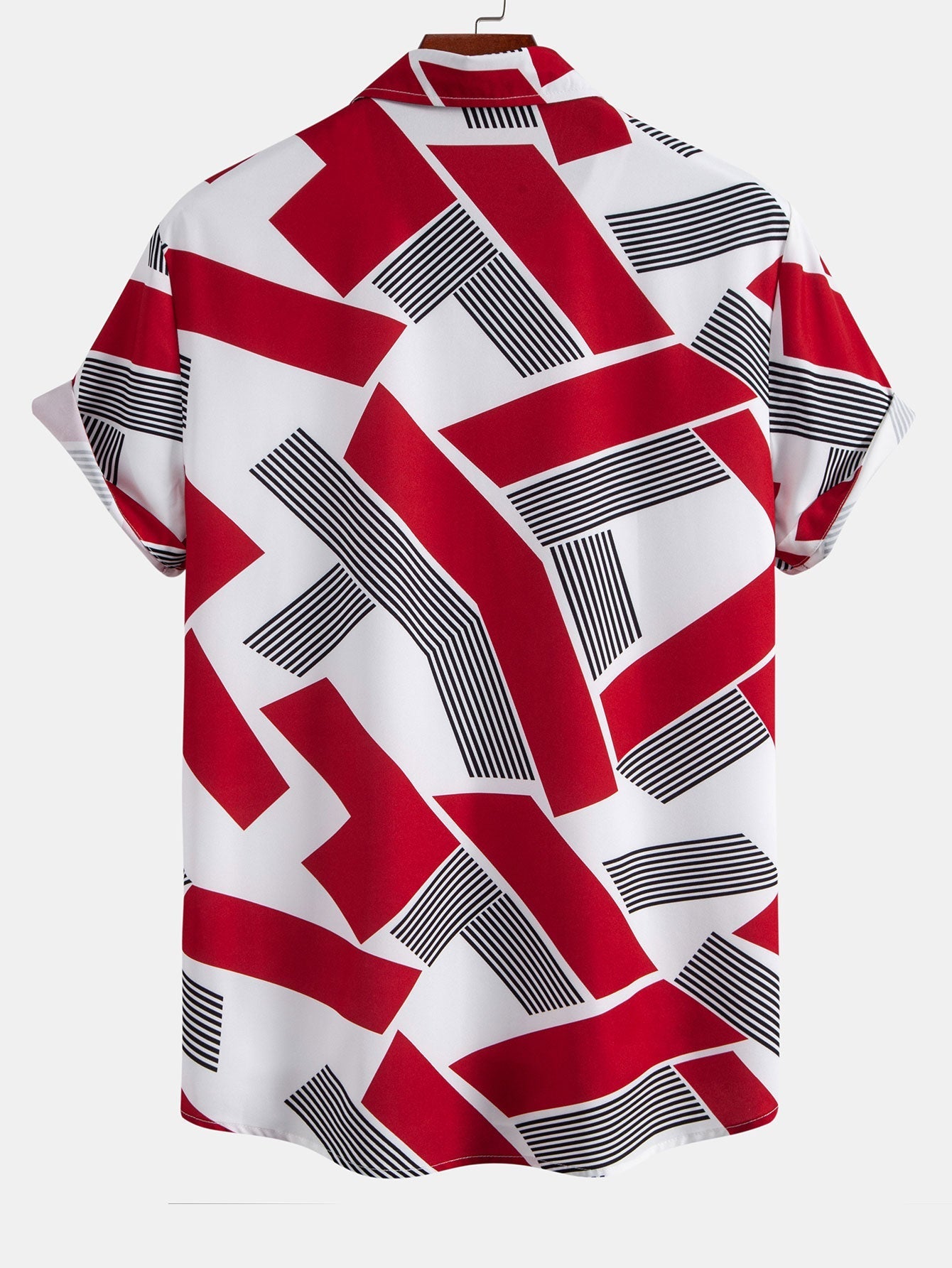 Color Block Geometry Print Button Up Shirt