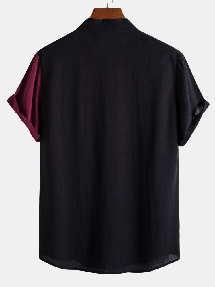 Contrast Color Short Sleeve Shirts #This item will shrink after washing, so we highly recommend choosing one size up#