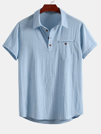 Short Sleeve Linen Look Polo Collar Shirt