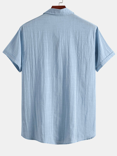 Short Sleeve Linen Look Polo Collar Shirt