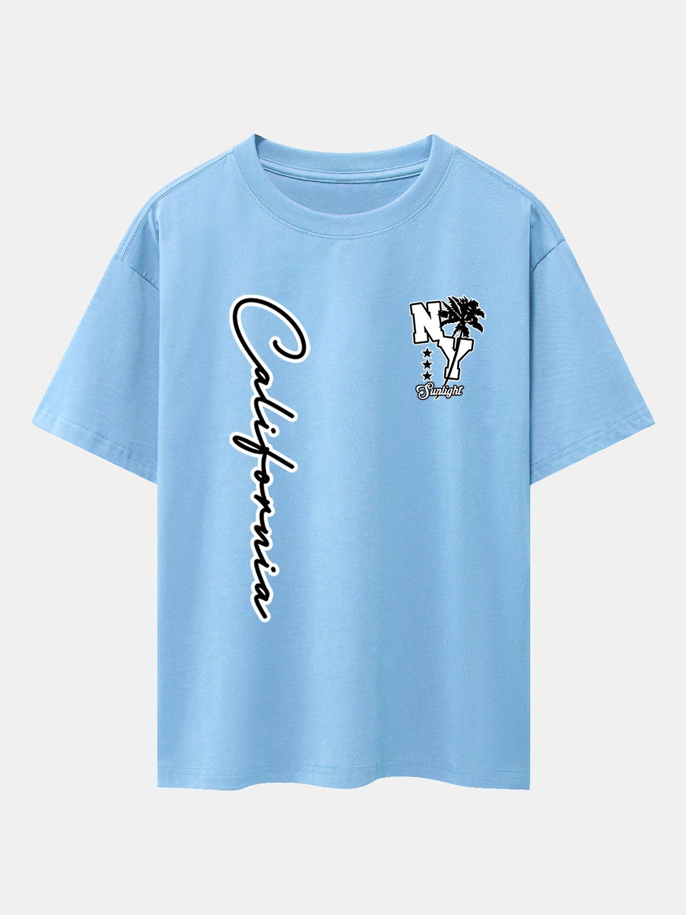 New York California Palm Tree Print Drop Shoulder Oversize T-Shirt