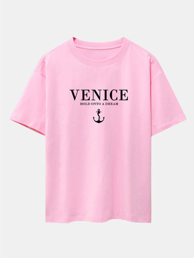 Venice Anchor Print Drop Shoulder Oversize T-Shirt