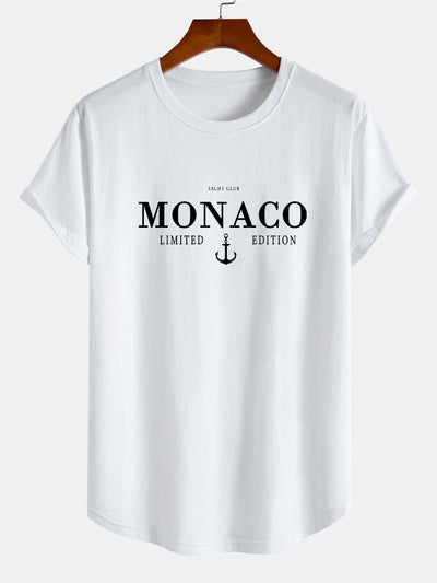 Monaco Slogan Print Cotton Arc Hem T-Shirt