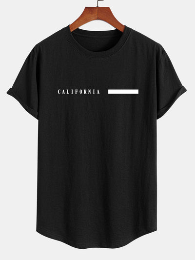 California Slogan Print Cotton Arc Hem T-Shirt