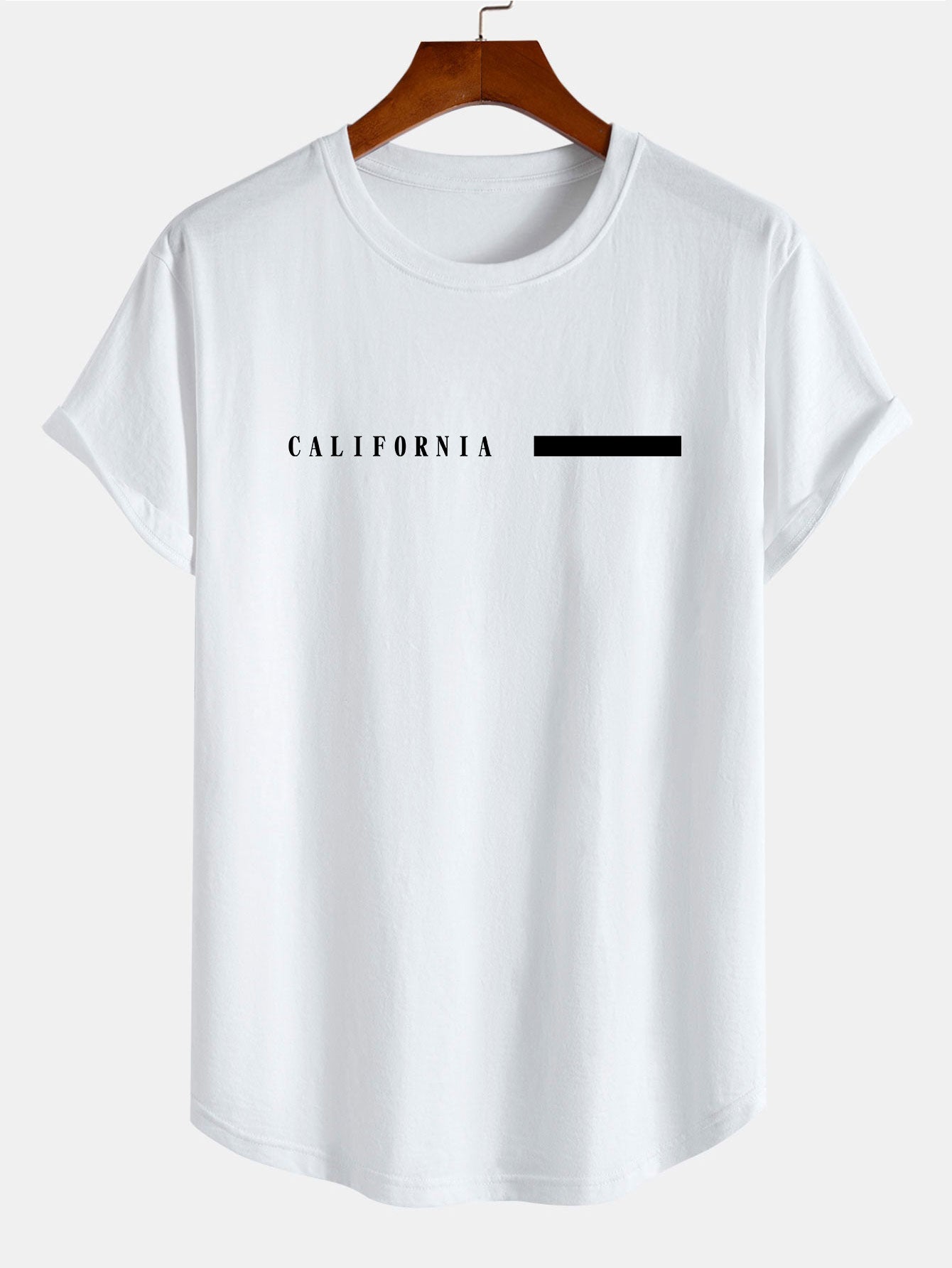 California Slogan Print Cotton Arc Hem T-Shirt