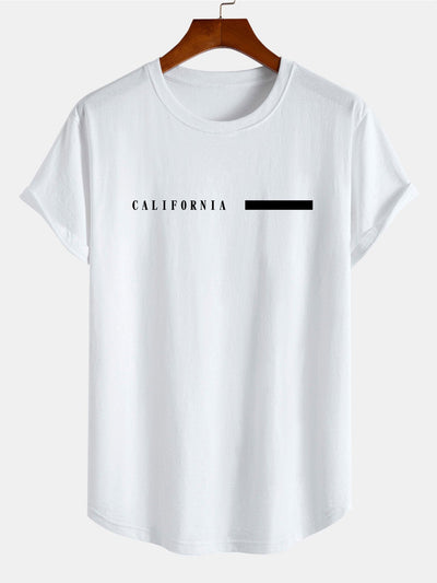 California Slogan Print Cotton Arc Hem T-Shirt