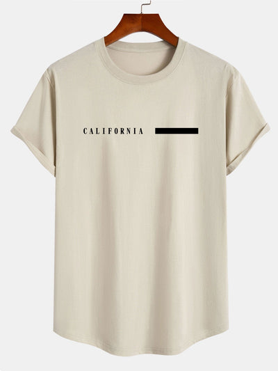 California Slogan Print Cotton Arc Hem T-Shirt