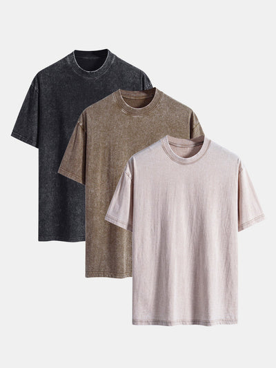 3 Pieces Washed Distressed Drop Shoulder T-Shirt
