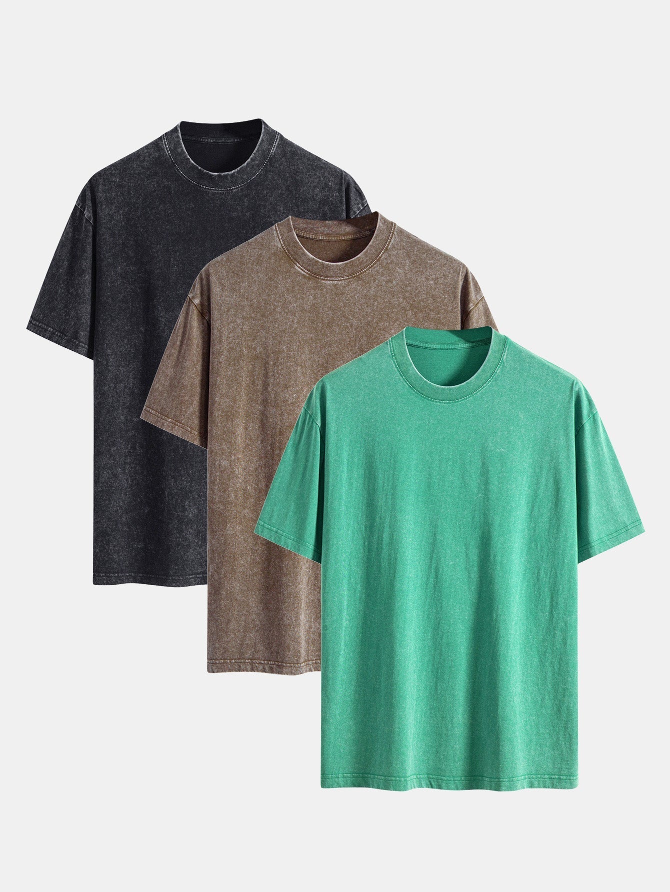 3 Pieces Washed Distressed Drop Shoulder T-Shirt