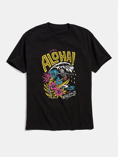 Surfing Skeleton Funny Graphic T-Shirts