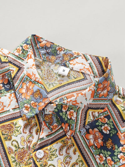Floral Border Print Button Up Shirt