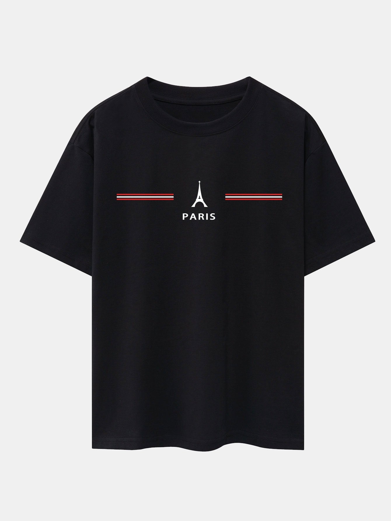 Paris Stripes Print Drop Shoulder Oversize T-Shirt