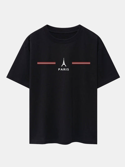 Paris Stripes Print Drop Shoulder Oversize T-Shirt